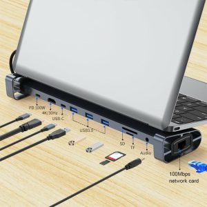 Cables & Connectors |  10 in 1 Multiport Adapter 100W PD 3 USB 3.0 Ports 3.5mm Audio Jack for Laptop PC Cables & Connectors Cables & Connectors