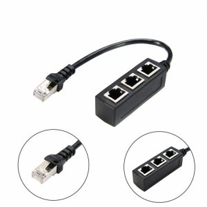 Cables & Connectors |  RJ45 Ethernet Cable Splitter 1 Male to 3 Female Port LAN Network Extension Cables & Connectors Black