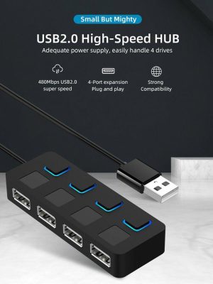 Cables & Connectors |  USB 2.0 HUB Multi 4 Ports Splitter Expander USB Power Adapter for Laptop PC Cables & Connectors Black