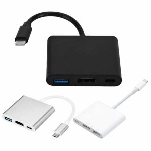 Expansion Card |  3 in 1 USB C Hub with 4K HDMI-compatible W/ 100W PD 1xUSB 3.0 for MacBook AirPro Computer & Office Black/Silver/White