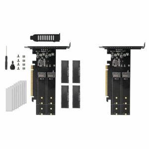 Expansion Card |  M.2 NVME Adapter Board Metal PCIE 3.0 X16 SSD Adapter Key 4 Slot Supports Raid Computer & Office Black