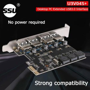 Internal Accessories |  U3V04S+ 4 Port USB 3.0 PCIe Expansion Card PCI Express USB Hub Adapter Computer & Office Internal Accessories