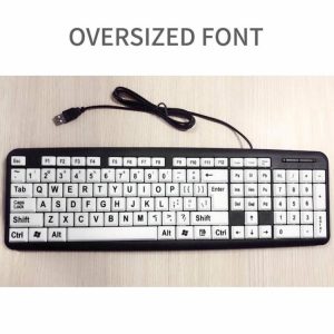 Mouse & Keyboards |  104 Keys USB Wired Large Print White Keys Black Letter Keyboard for Elderly Computer & Office Mouse & Keyboards