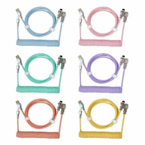 Mouse & Keyboards |  2 in 1 Spiral Coiled Wire Mechanical Keyboard Aviator Connector USB-C Cable Computer & Office Blue/Green/Orange/Pink/Purple/Yellow