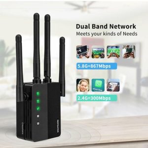 Networking |  WLAN Amplifier 2xLAN Port WiFi Range Extender Support Long-distance Transmission Computer & Office Black