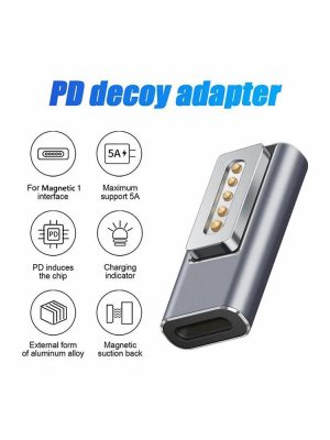 Notebook Accessories |  Fast Charging Type-C Female to Magnetic PD USB Adapter for Macbook Air/Pro Computer & Office Gray